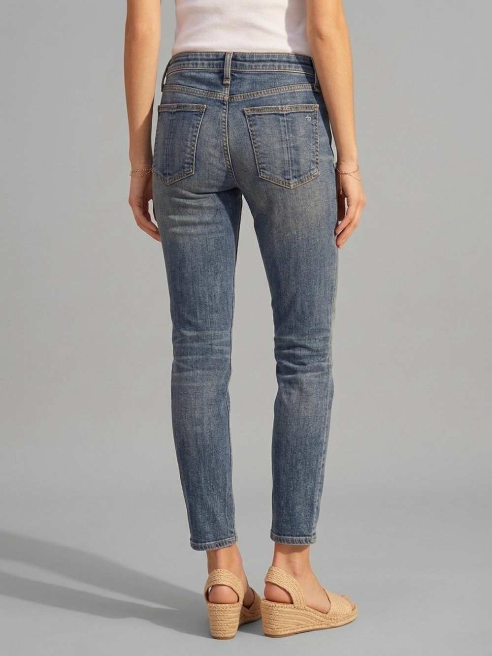rag & bone Nina High-Rise Ankle Cigarette Jeans Blue Dillon Wash Cropped Size 26 - Picture 2 of 10